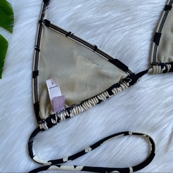 VS Retro Floral Black Cream Triangle Bikini Top S - Picture 4 of 10